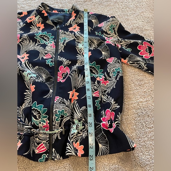 Banana Republic Bird Print Navy Floral Drapey Bomber Jacket, Full Zip, Lined, S - Picture 8 of 16